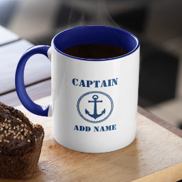 Taza Capitán de Anclaje del Mar Azul Añadir nombre o no