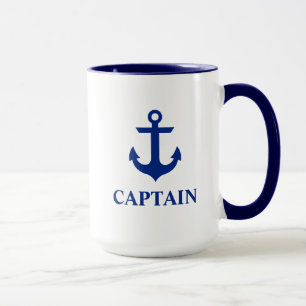 Taza Capitán náutico Anchor Large Blue y blanco
