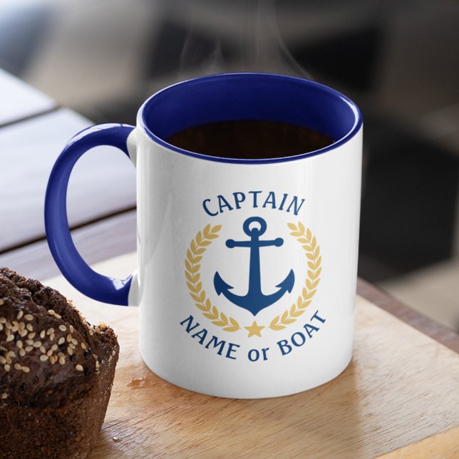 Taza Capitán Nombre Barco Anchor Estilo Oro Laurel Mari (Subido por el creador)