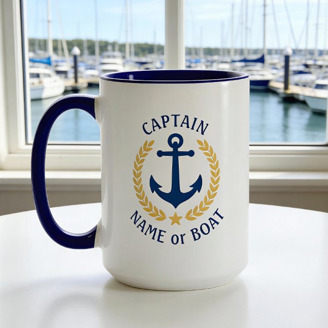Taza Capitán Nombre Barco Anchor Laurel Estilo Oro Gran (Subido por el creador)