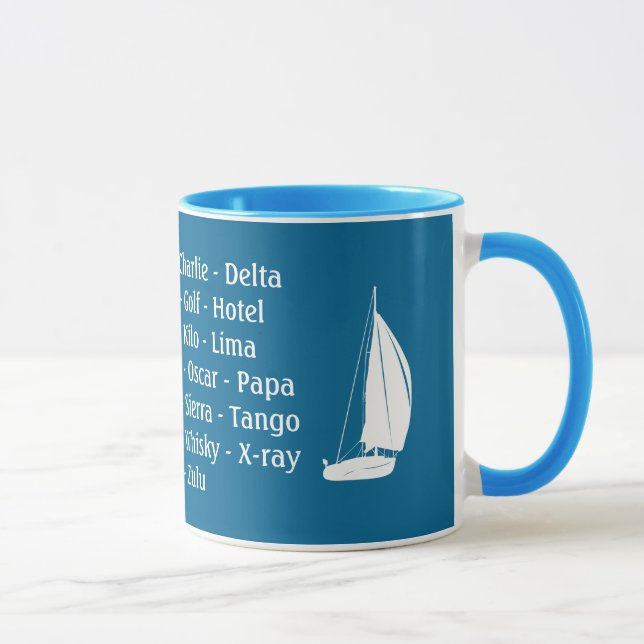 Taza Capítulos Mug Fonetic Alphabet Ship Vela En Barco (Derecha)