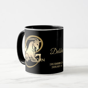 Taza Capricornio ♑ Rótulo Zodiaco / Negro y Oro