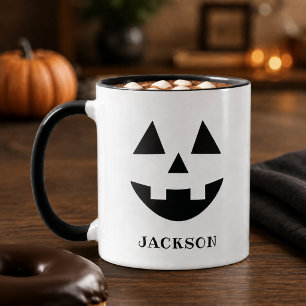 Taza Cara Clásica de Jack O Lantern Nombre Halloween