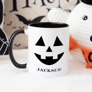 Taza Cara Clásica de Jack O Lantern Nombre Halloween