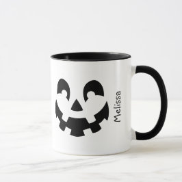 Taza Cara De Calabaza Negra Y Blanca Con Nombre Hallowe