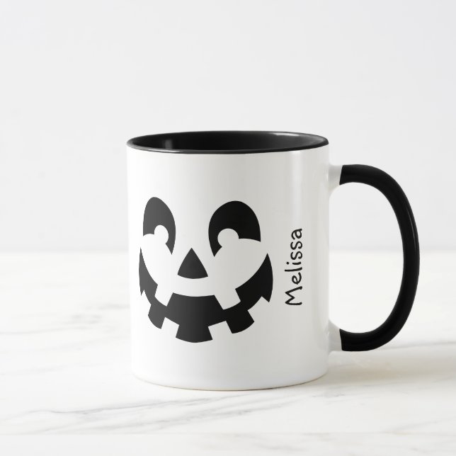 Taza Cara De Calabaza Negra Y Blanca Con Nombre Hallowe (Derecha)