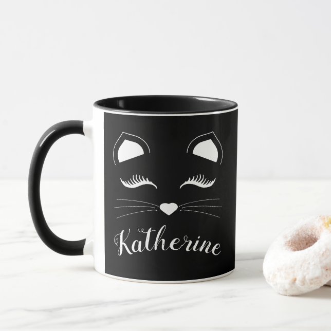 Taza Cara de gato negro y blanco (Con donut)