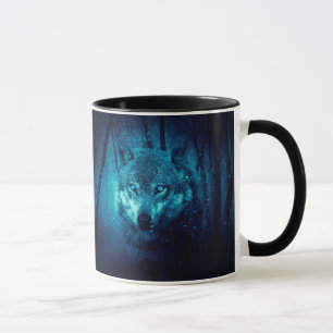 Taza Cara de lobo en un bosque de fantasía oscura
