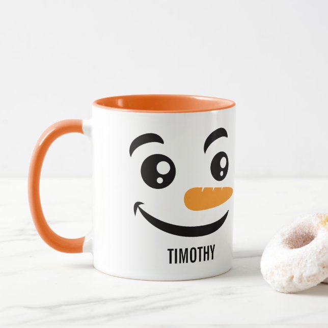 Taza Cara de muñeco de nieve sonriente (Con donut)