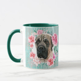 Taza Cara de perro mastiff rayas de ilustracion acuarel