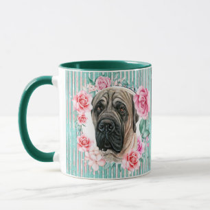 Taza Cara de perro mastiff rayas de ilustracion acuarel