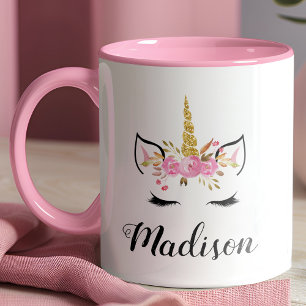 Taza Cara de Unicornio con pestañas nombre personalizad