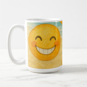 Taza cara feliz en la playa 
