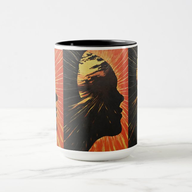 Taza Cara humana y amanecer | Diseño metafísico (Centro)
