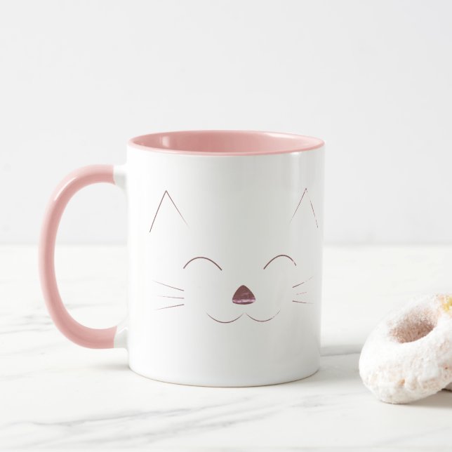 Taza Cara linda del gato - rosa (Con donut)