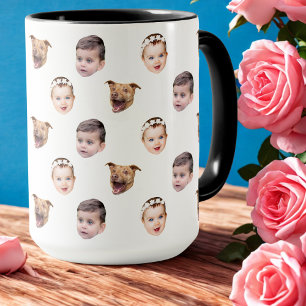 Taza Cara personalizado, regalo familiar único 3 fotos 