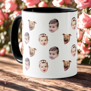 Taza Cara personalizado, regalo único familiar, 3 fotos