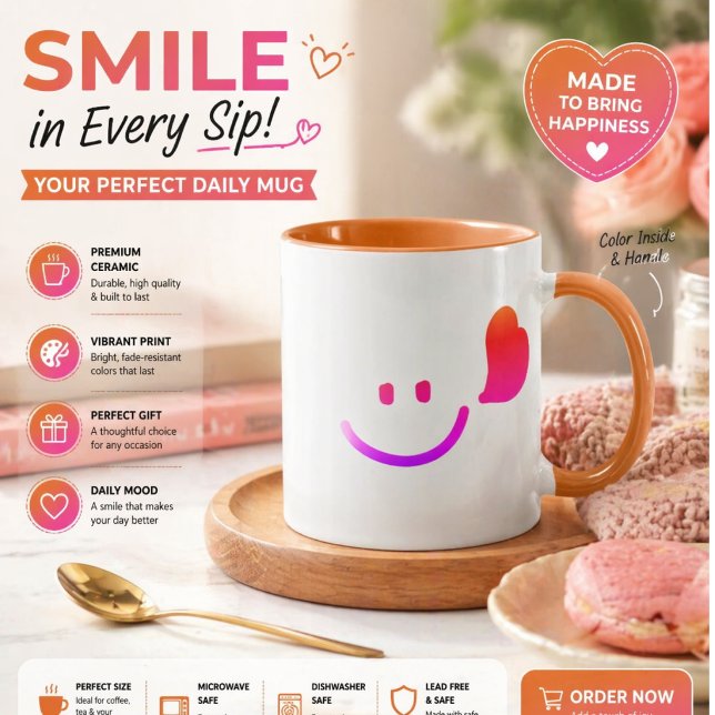 Taza Cara sonriente con corazón – Vibra feliz minimalis (Subido por el creador)