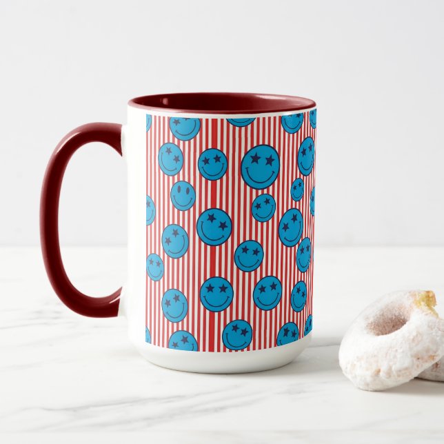 Taza Cara sonriente retro patriota (Con donut)