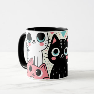 Taza Caras de gato kawaii lindas y corazones caprichoso