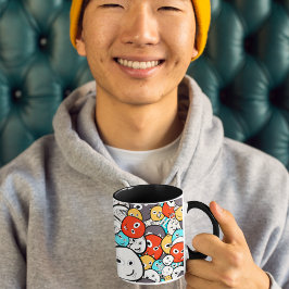 Taza Caras de montura de Doodle multicolor