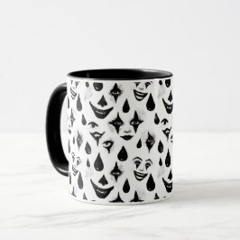 Taza Caras de payaso de circo en blanco y negro