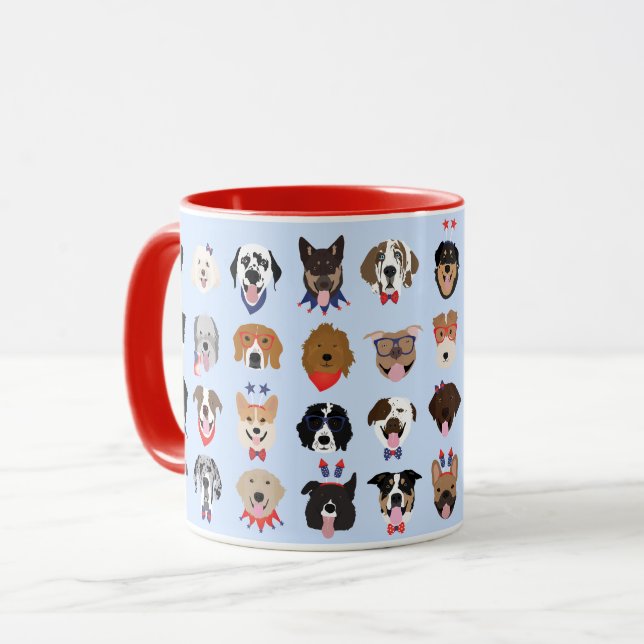 Taza Caras De Perro Del 4 De Julio (Anverso izquierdo)