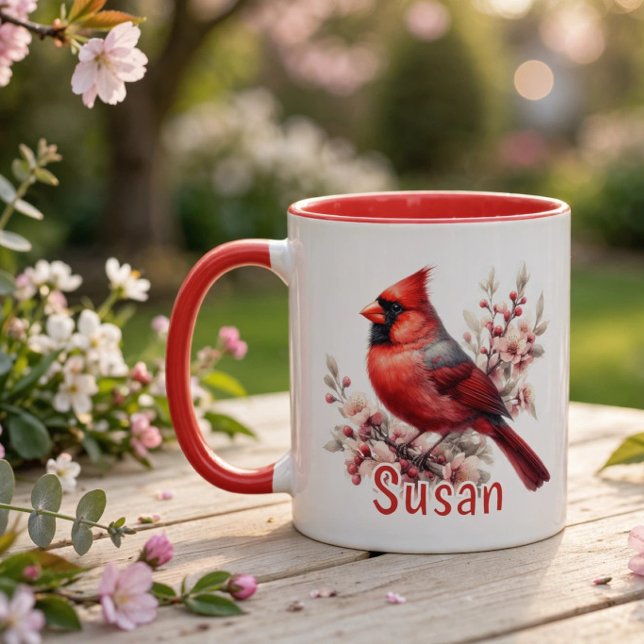 Taza Cardenal acuarela personalizado (Personalized Watercolor Cardinal Mug)