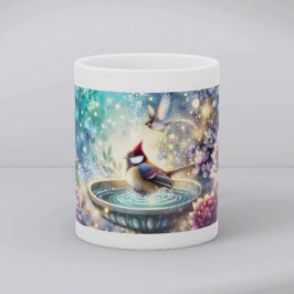Taza Cardenal en el baño de pájaros del soñador jardín 