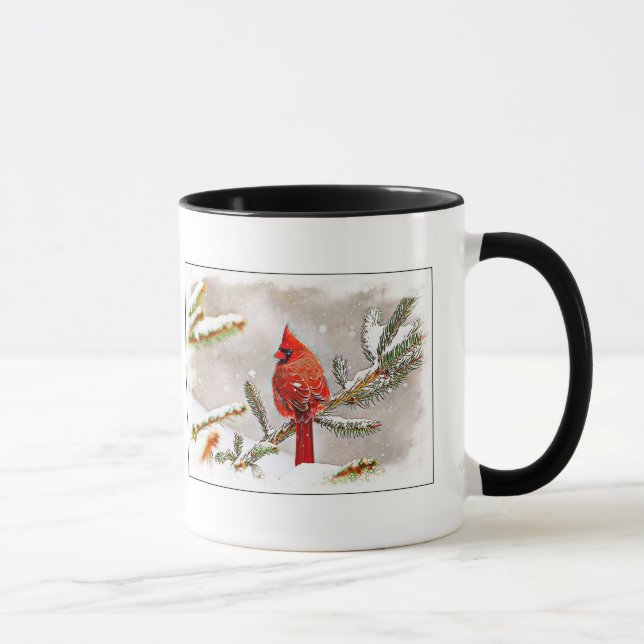Taza Cardenal en un pino en invierno (Derecha)