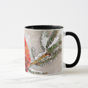 Taza Cardenal en un pino en invierno