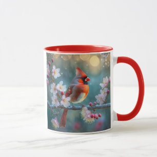Taza Cardenal macho a la luz de la luna Flores de cerez