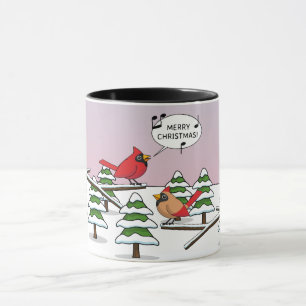 Taza Cardenal rojo curado canta Feliz Navidad