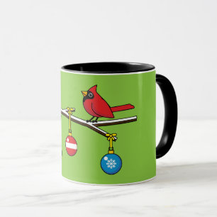 Taza Cardenal Rojo en Rama Desnuda de Navidad