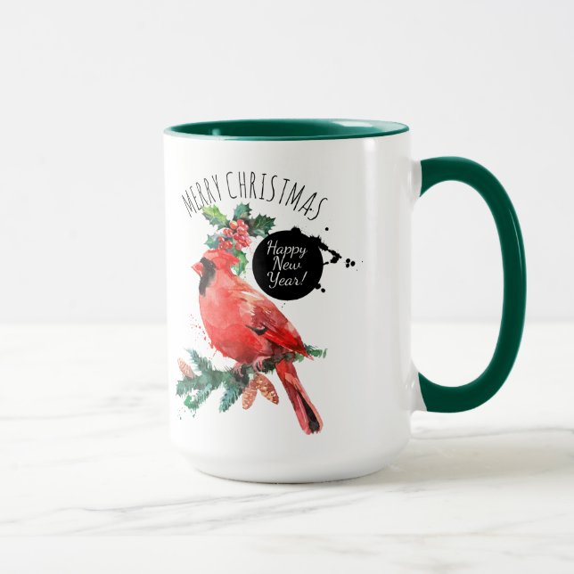 Taza Cardenal Rojo Feliz Año Nuevo y Feliz Navidad (Derecha)