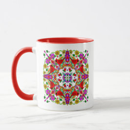Taza Cardenal rojo y flores coloridas Mandala