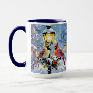 Taza Cardenales de Navidad y farola nevada