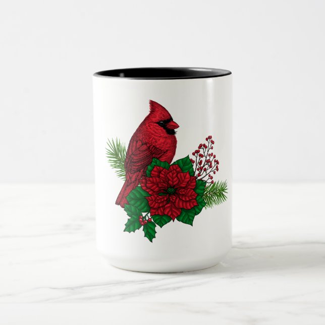 Taza Cardenales rojos sobre decoración de Navidades (Centro)