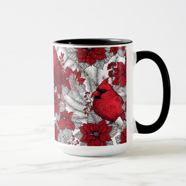 Taza Cardenales y poinsettia en rojo y blanco (Derecha)