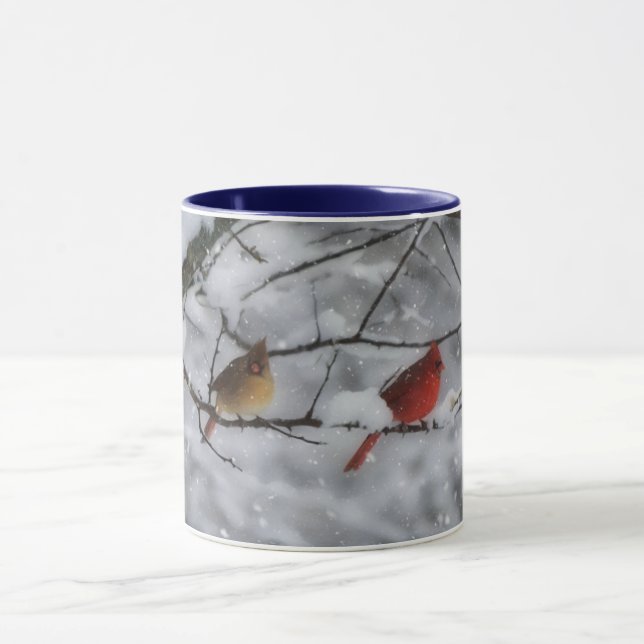 Taza Cardinal Bird Couple in Snow Tree Nature Mug (Centro)