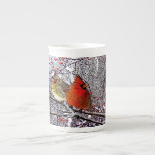 Taza cardinal de la porcelana de hueso del bosque