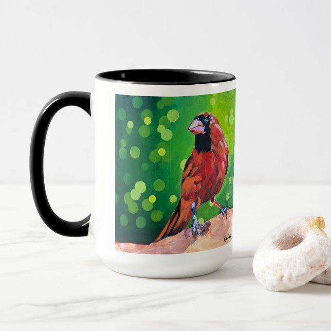 Taza Cardinal Painting - Gift for Bird Lovers (Con donut)