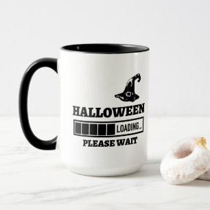 Taza Cargando Halloween por favor espere texto negro y 