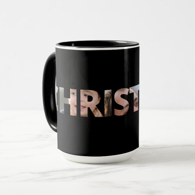 Taza Cargar tu foto en Navidades de texto negro (Anverso izquierdo)