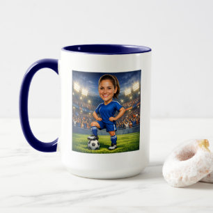 Taza Caricatura de estrella de fútbol/fútbol con foto p