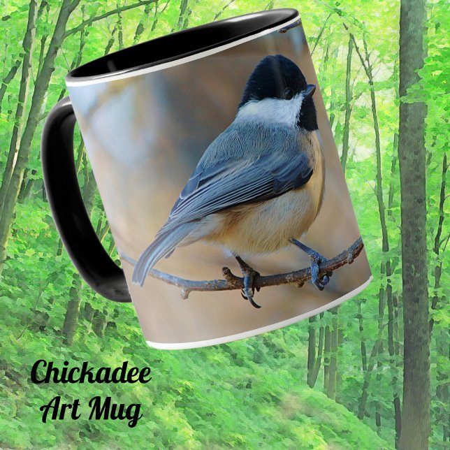 Taza Carolina Chickadee Wild Bird Art Mug Cup (Cute Chickadee bird art mug.)