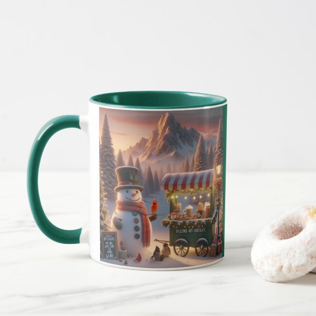Taza Carro de chocolate caliente de Snowman, el inviern (Con donut)