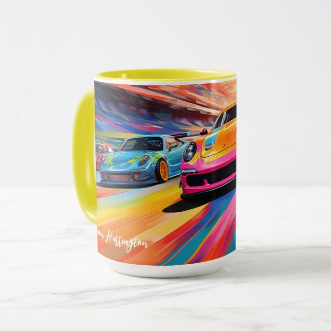 Taza Carros de carreras de nombres personalizados (Anverso izquierdo)