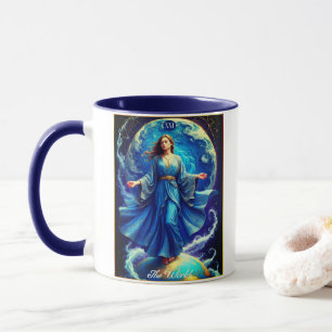 Taza Carta de Tarot, el Mundo, en Azul Profundo 