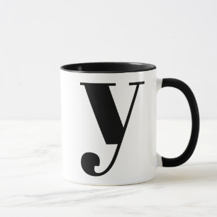Taza Carta inicial monograma moderno y blanco y negro
